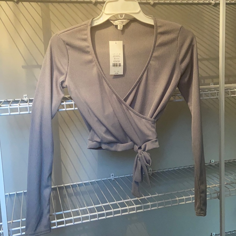 NWT * Grey Miss Selfridge Ribbed Wrap Top Size 0